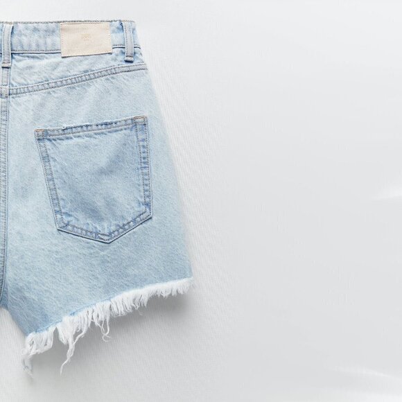 NWT Zara blue wash ripped high waist denim jean shorts - Picture 7 of 9